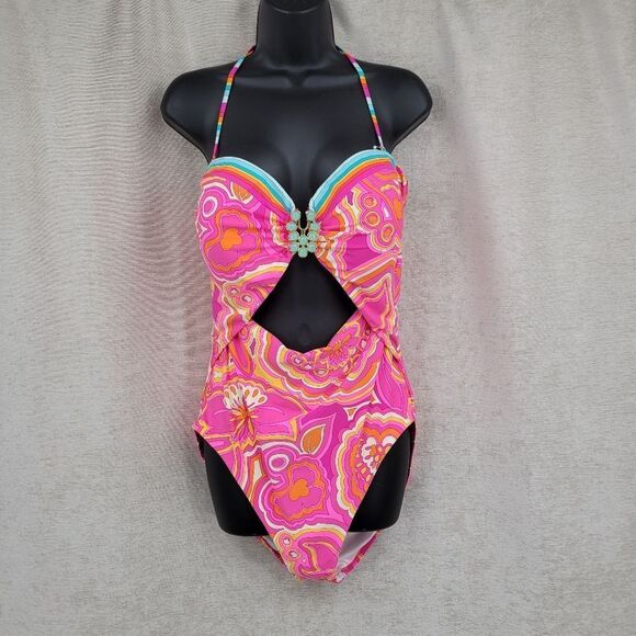 Trina Turk Morning Sunrise Bandeau One Piece Monokini Swimsuit Size 14 NEW - Picture 2 of 10